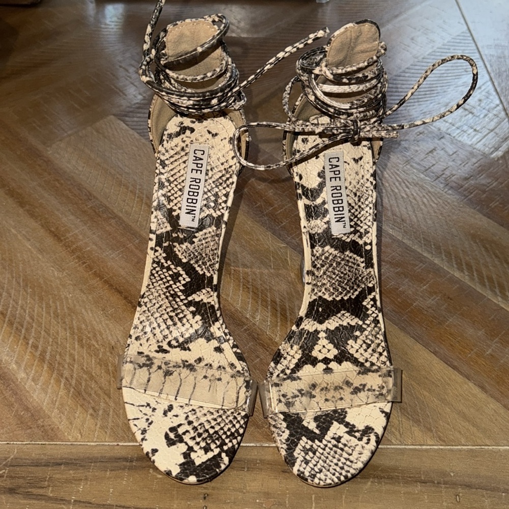 Cape Robbin Magnetic Snake Translucent Wedge High Heel Tie Up Open Toe Sandal - Picture 6 of 8